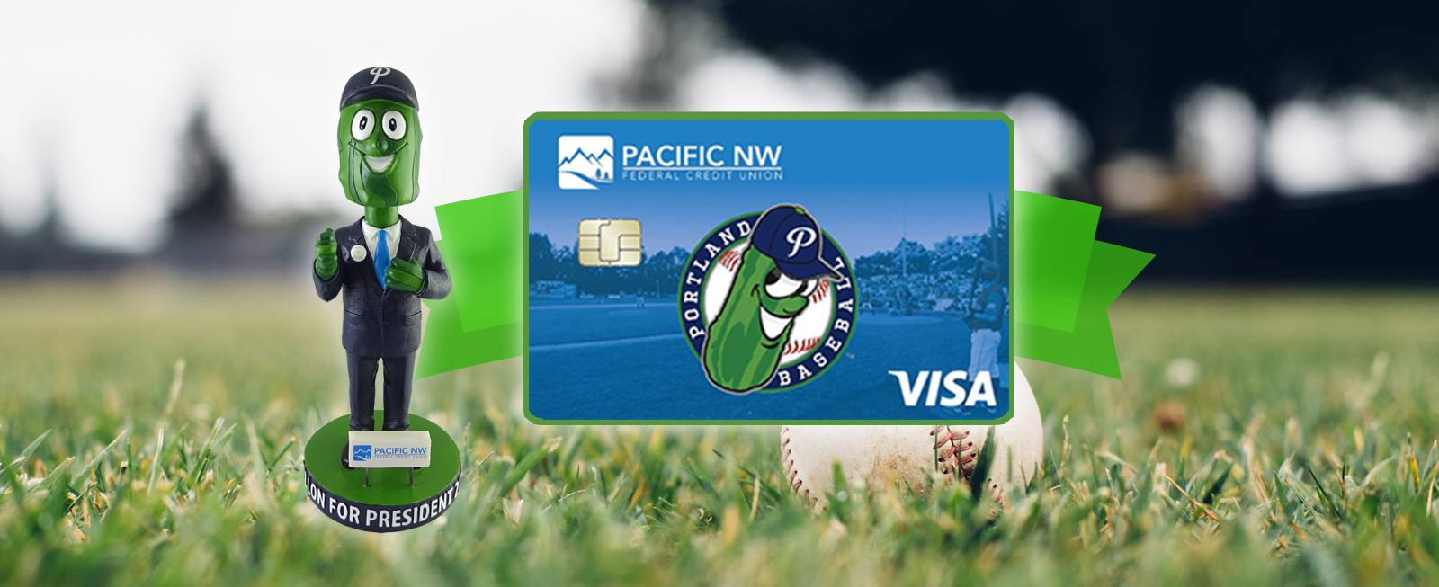 Portland Pickles Visa credit card and bobblehead available at PNWFCU
