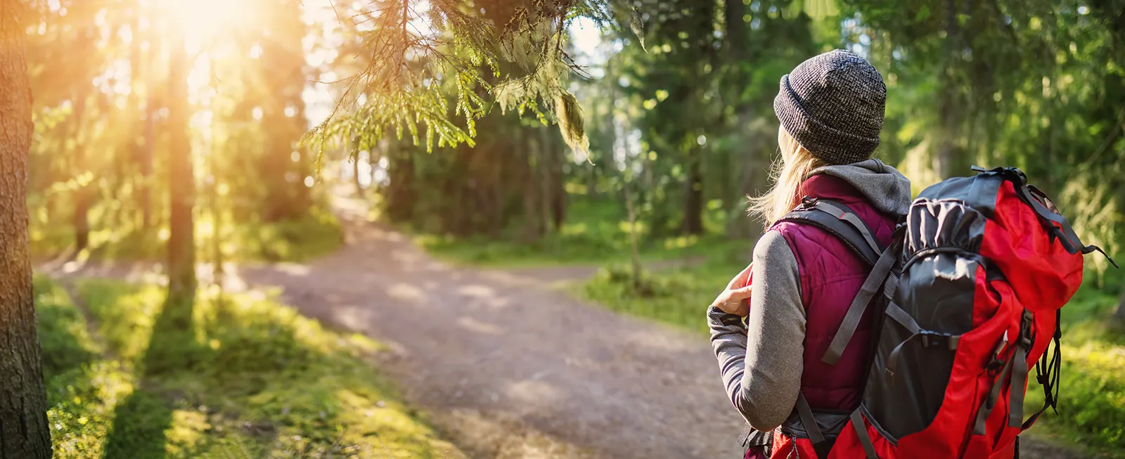 Woman hiking in forest